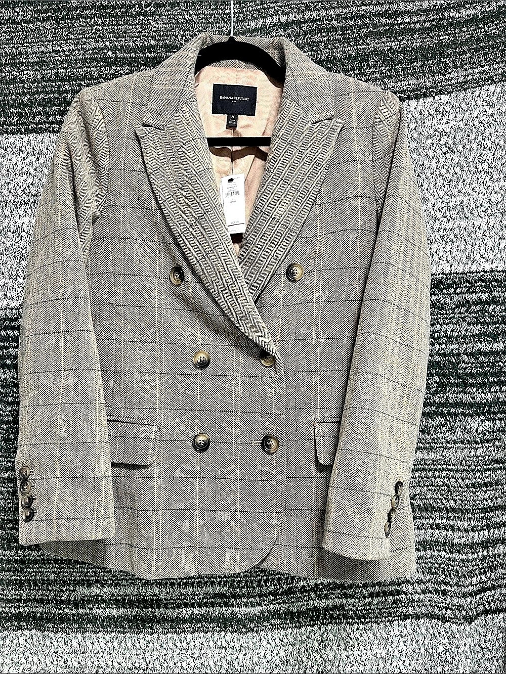 Banana Republic Houndstooth Double-Breasted Blazer in Gray Size 8 NWT